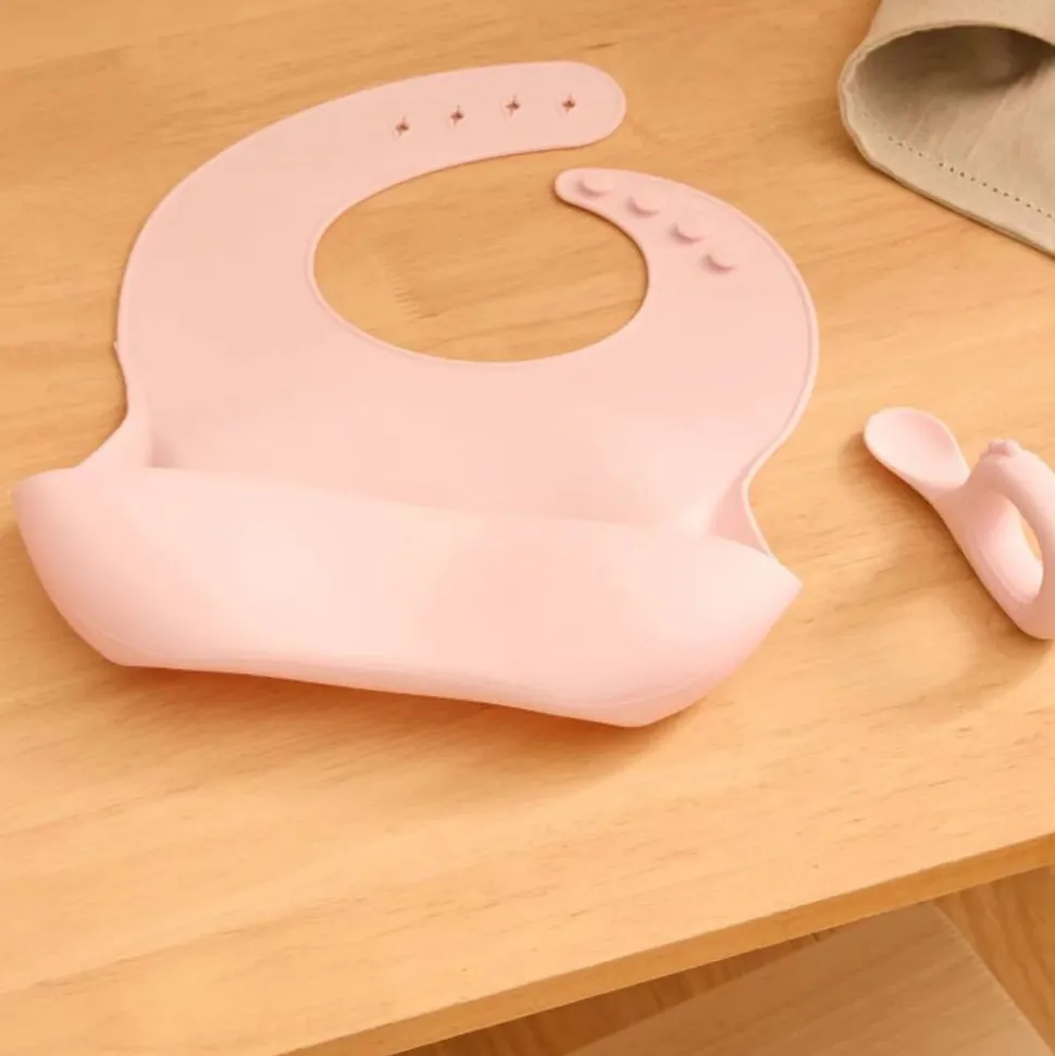 Set bavoir et cuillère yum - rose