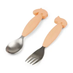 Set de 2 couverts easy-grip deer friends corail
