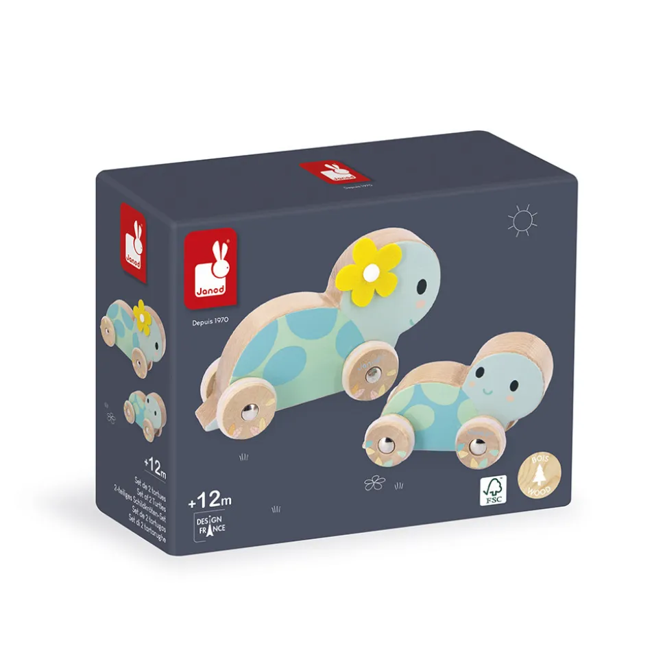Set de jouet en bois 2 tortues à pousser pure