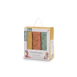 Set de 3 langes imprimés - trois petits lapins