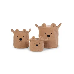 Set de 3 paniers de rangement teddy beige