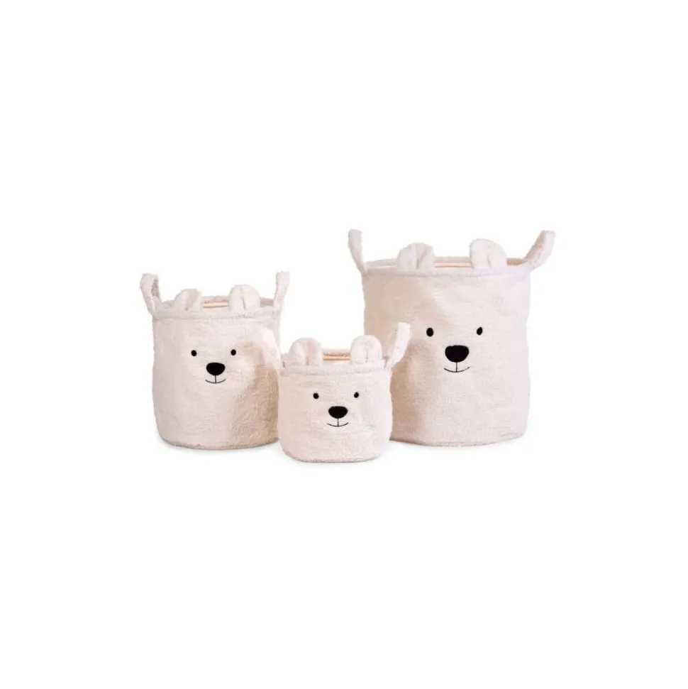 Set de 3 paniers de rangement teddy écru