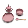 Set repas 4 pièces assiette, bol, tasse et cuillère rose