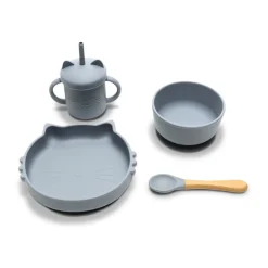 Set repas 4 pièces assiette, bol, tasse et cuillère gris