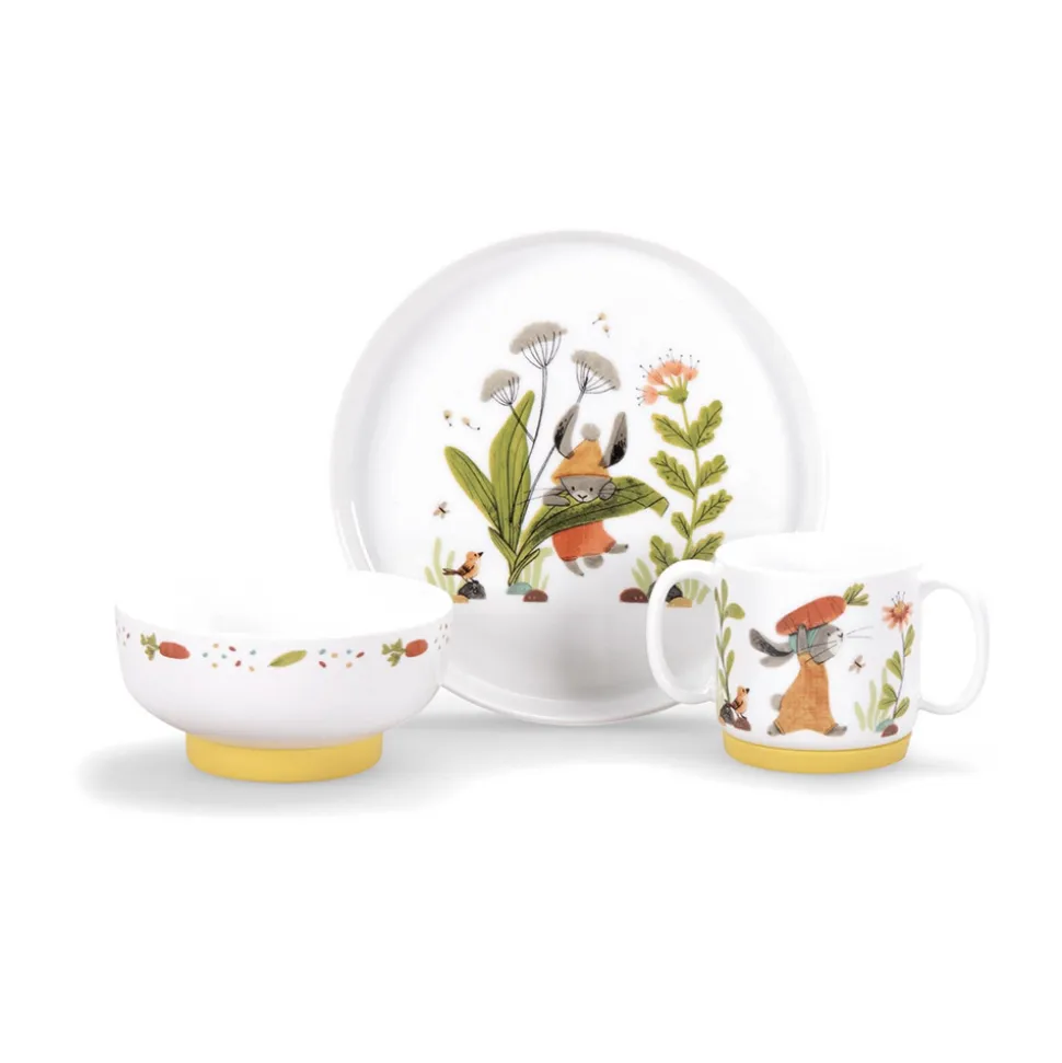 Set vaisselle 3 pièces en porcelaine trois petits lapins