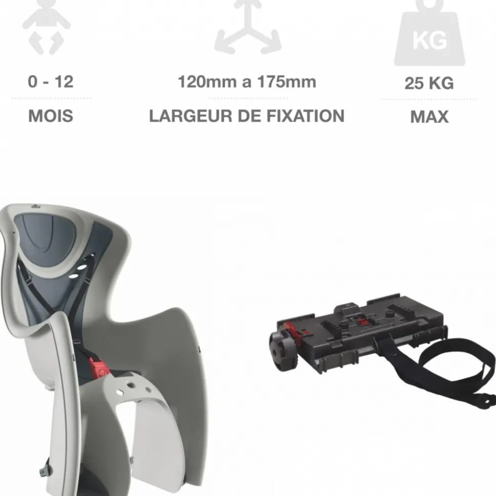 Siège arrière de vélo pour bébé gris