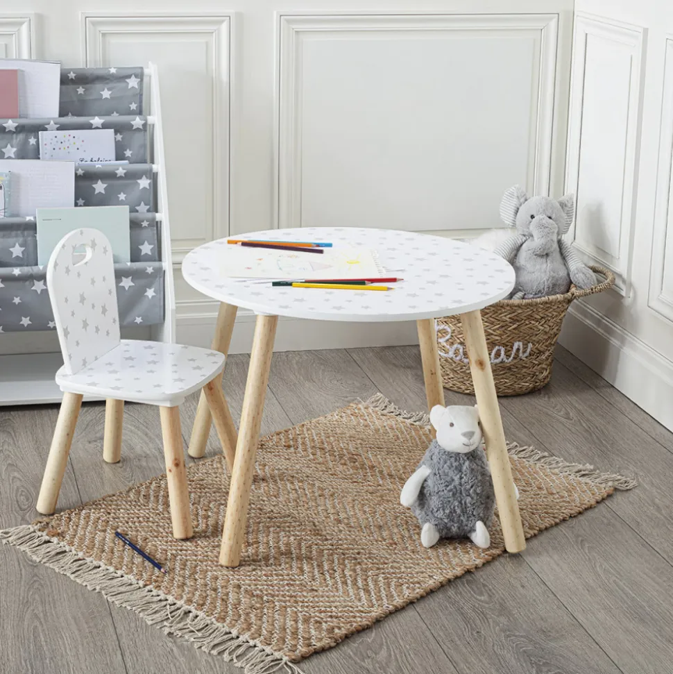 Table enfant douceur blanche étoiles grises