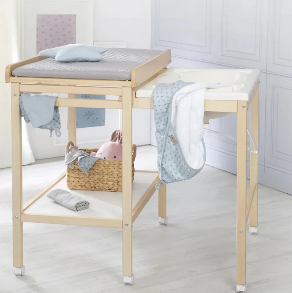 Table à langer avec baignoire baby pool et matelas à langer gris