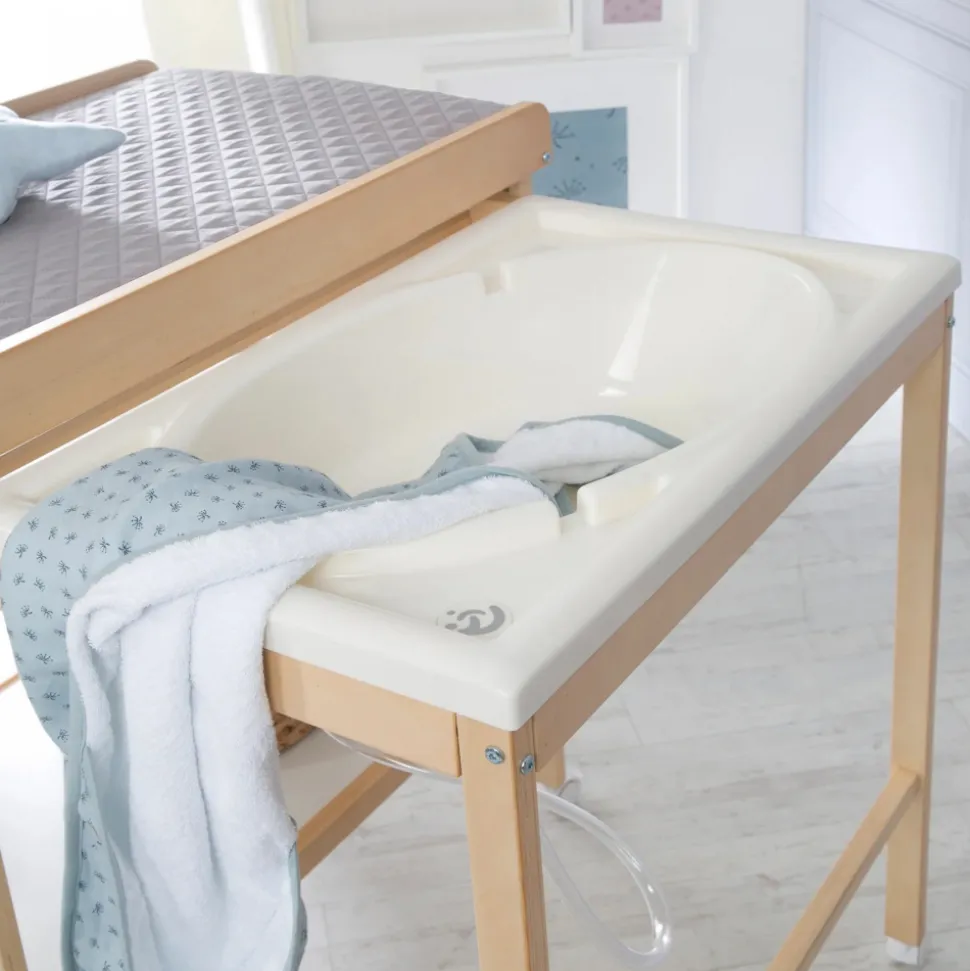 Table à langer avec baignoire baby pool et matelas à langer gris