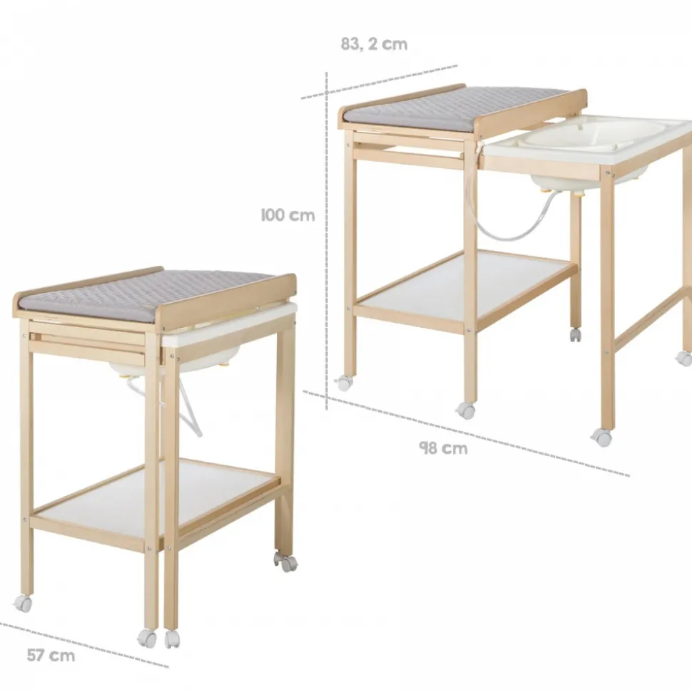 Table à langer avec baignoire baby pool et matelas à langer gris
