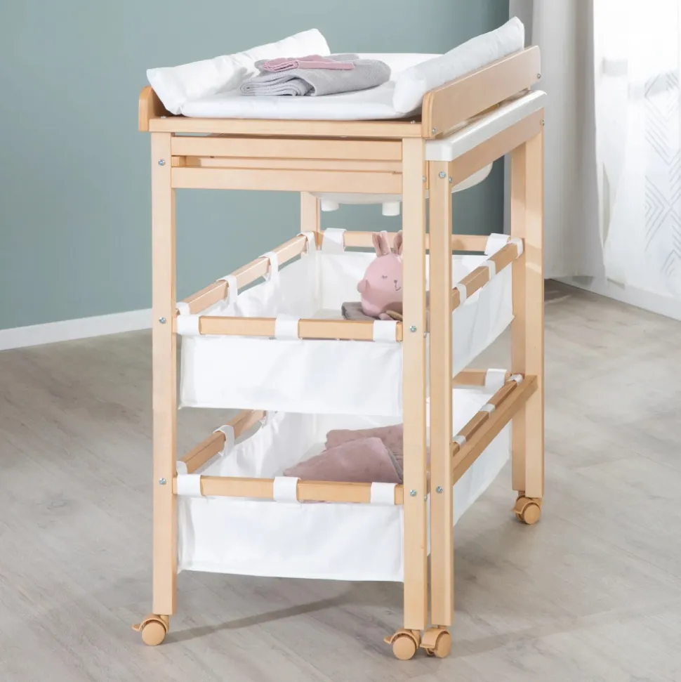 Table à langer avec baignoire baby pool et matelas à langer blanc