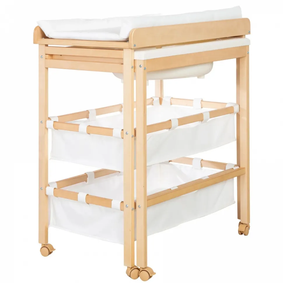 Table à langer avec baignoire baby pool et matelas à langer blanc