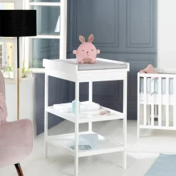Table à langer bois blanc et matelas à langer gris