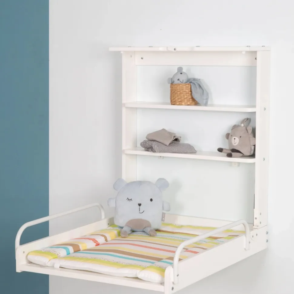 Table à langer murale blanche avec matelas à langer dschungelbaby