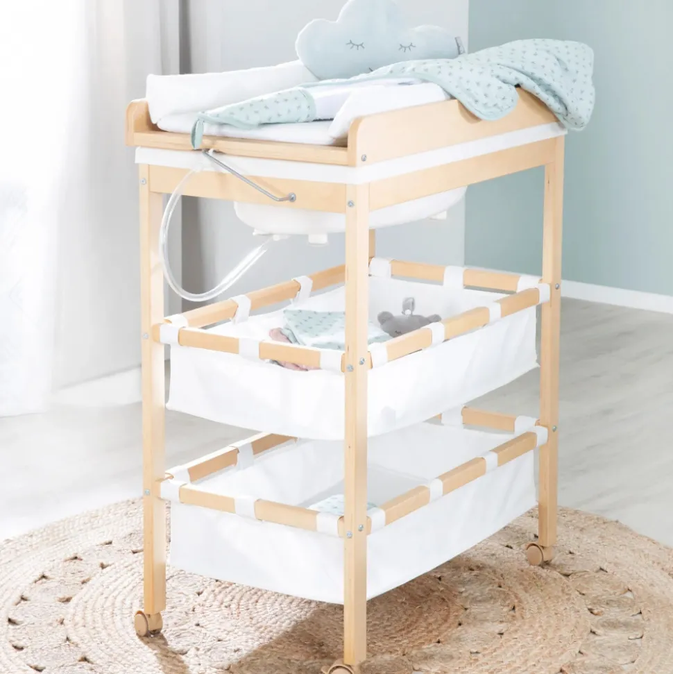 Table à langer pliable avec baignoire baby pool et matelas à langer blanc