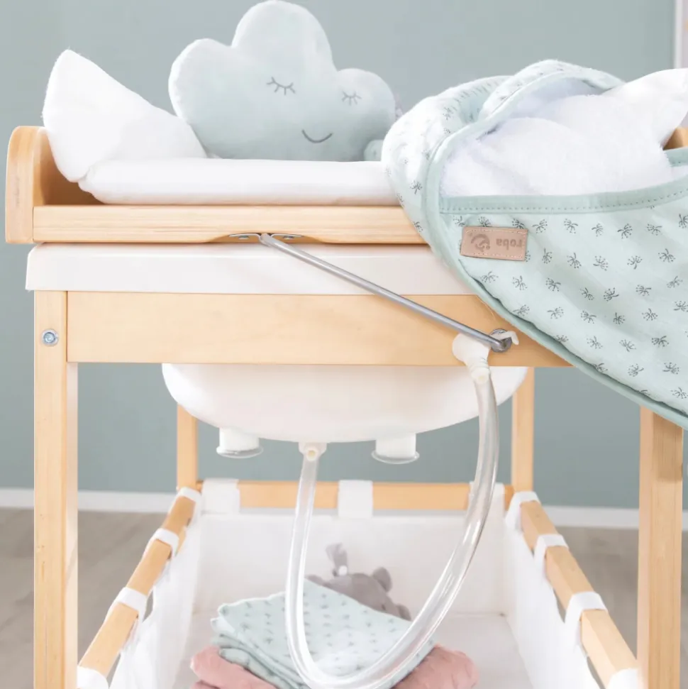 Table à langer pliable avec baignoire baby pool et matelas à langer blanc