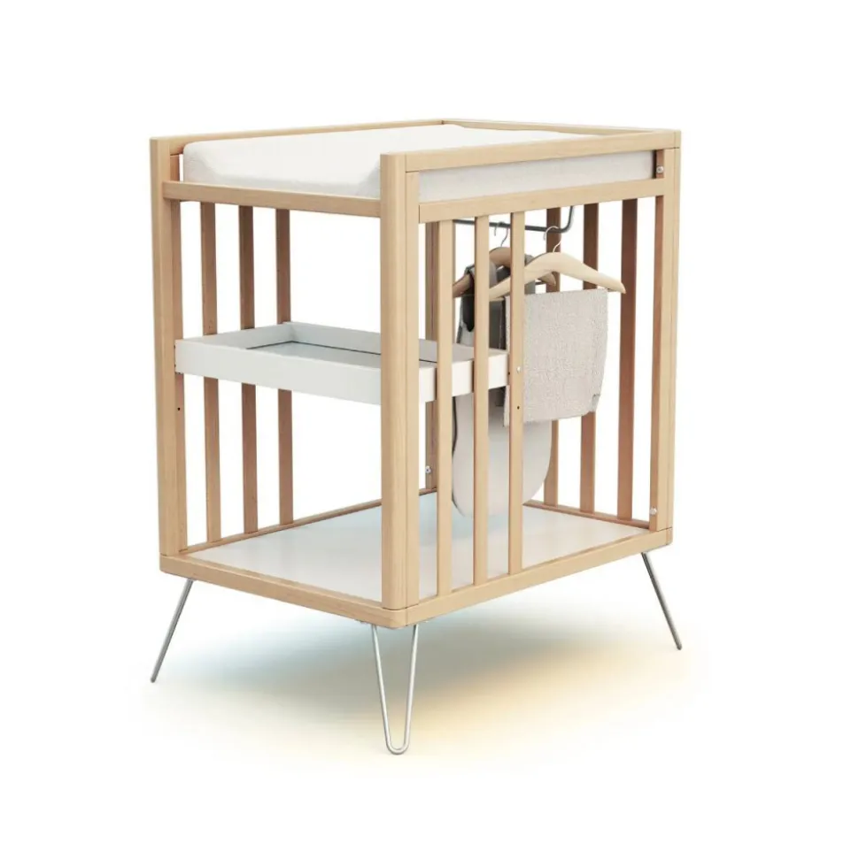 Table à langer 2 étagères hêtre et acier