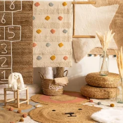 Tapis enfant rond ø90 cm arlequin avec pompons