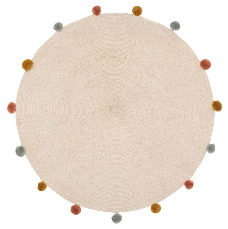 Tapis enfant rond ø90 cm arlequin avec pompons