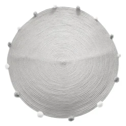 Tapis enfant rond ø90 cm gris avec pompons