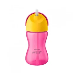 Tasse paille 300 ml rose et jaune