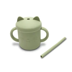 Tasse silicone avec poignée et paille vert