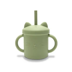 Tasse silicone avec poignée et paille vert