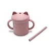 Tasse silicone avec poignée et paille rose