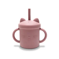 Tasse silicone avec poignée et paille rose