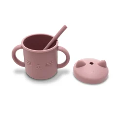Tasse silicone avec poignée et paille rose