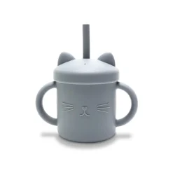 Tasse silicone avec poignée et paille gris