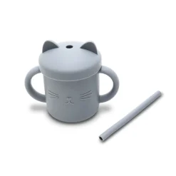Tasse silicone avec poignée et paille gris