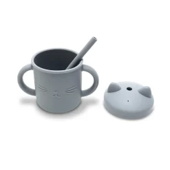Tasse silicone avec poignée et paille gris