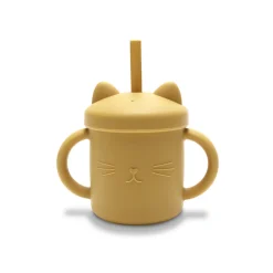 Tasse silicone avec poignée et paille jaune