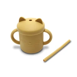 Tasse silicone avec poignée et paille jaune