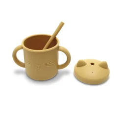 Tasse silicone avec poignée et paille jaune