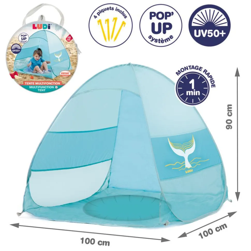 Tente de plage anti uv multifonction bébé bleue