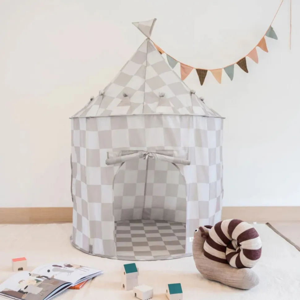 Tente en tissu enfant damier beige