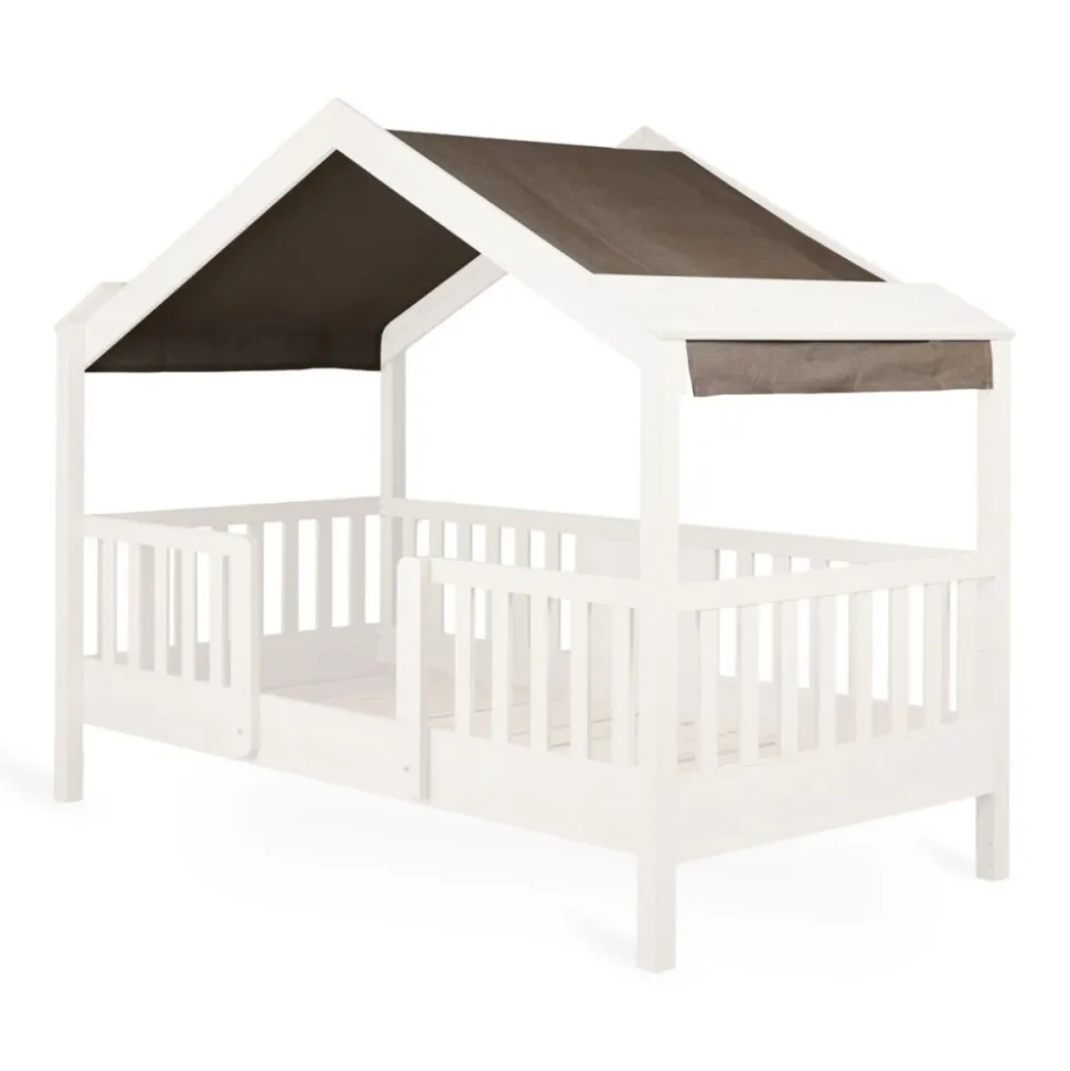 Toit pour lit cabane enfant 90 x 200 cm en tissu chalet chocolat