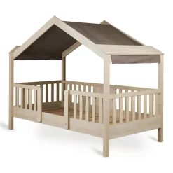 Toit pour lit cabane enfant 90 x 200 cm en tissu chalet chocolat
