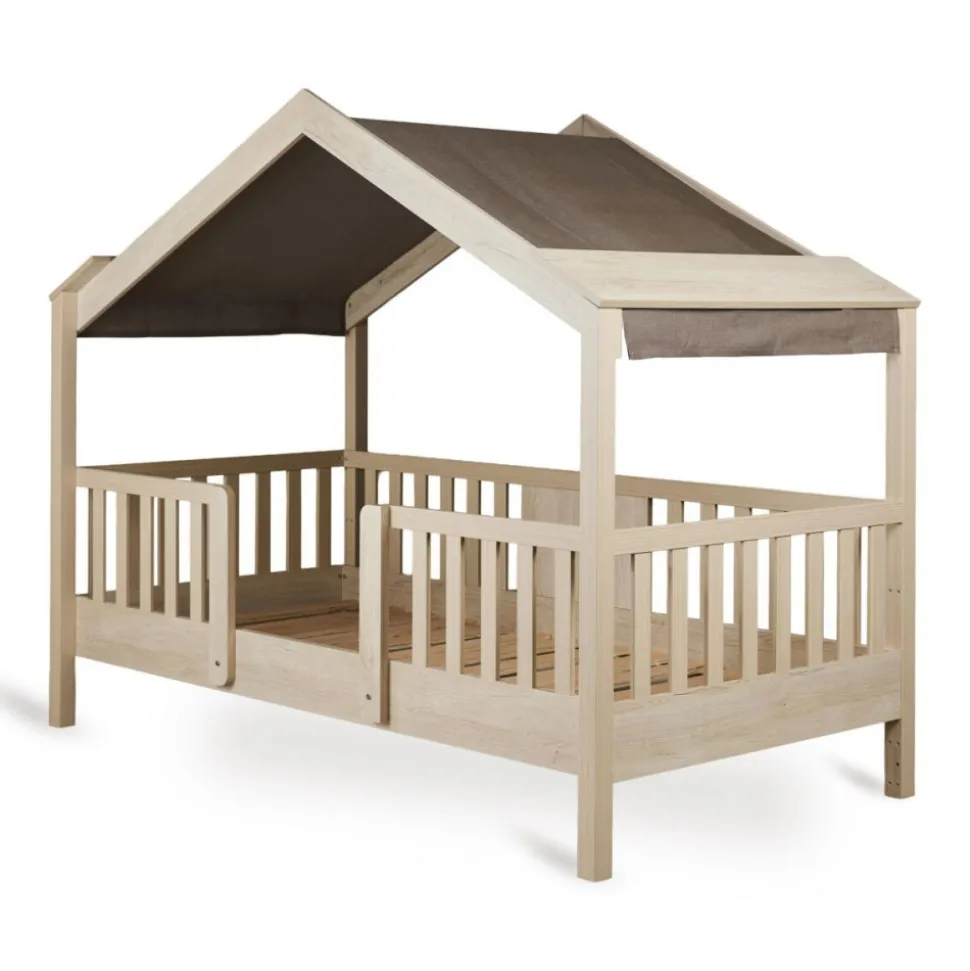Toit pour lit cabane enfant 90 x 200 cm en tissu chalet chocolat