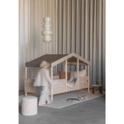 Toit pour lit cabane enfant 90 x 200 cm en tissu cottage chocolat