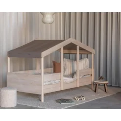 Toit pour lit cabane enfant 90 x 200 cm en tissu cottage chocolat
