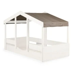 Toit pour lit cabane enfant 90 x 200 cm en tissu cottage chocolat