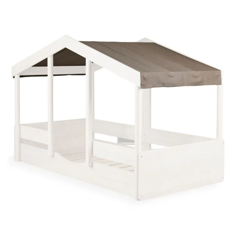 Toit pour lit cabane enfant 90 x 200 cm en tissu cottage chocolat