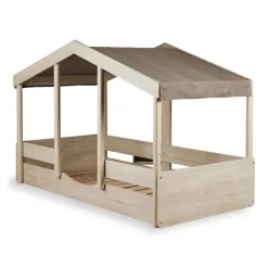 Toit pour lit cabane enfant 90 x 200 cm en tissu cottage chocolat