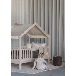 Toit pour lit cabane enfant 90 x 200 cm en tissu chalet butter