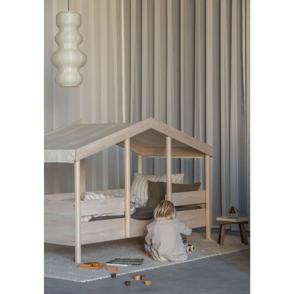 Toit pour lit cabane enfant 90 x 200 cm en tissu cottage butter