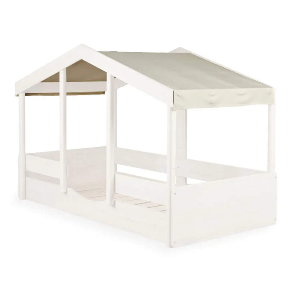 Toit pour lit cabane enfant 90 x 200 cm en tissu cottage butter