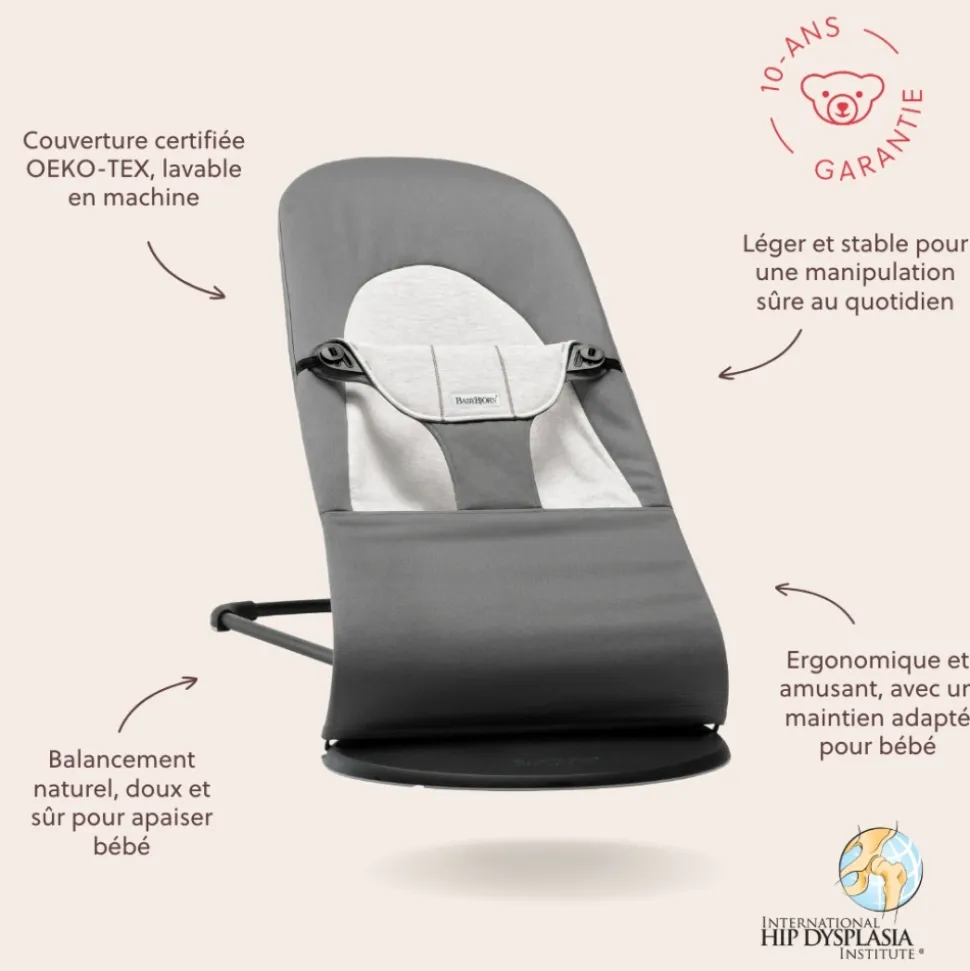 Transat bébé balance soft coton et jersey gris foncé et gris